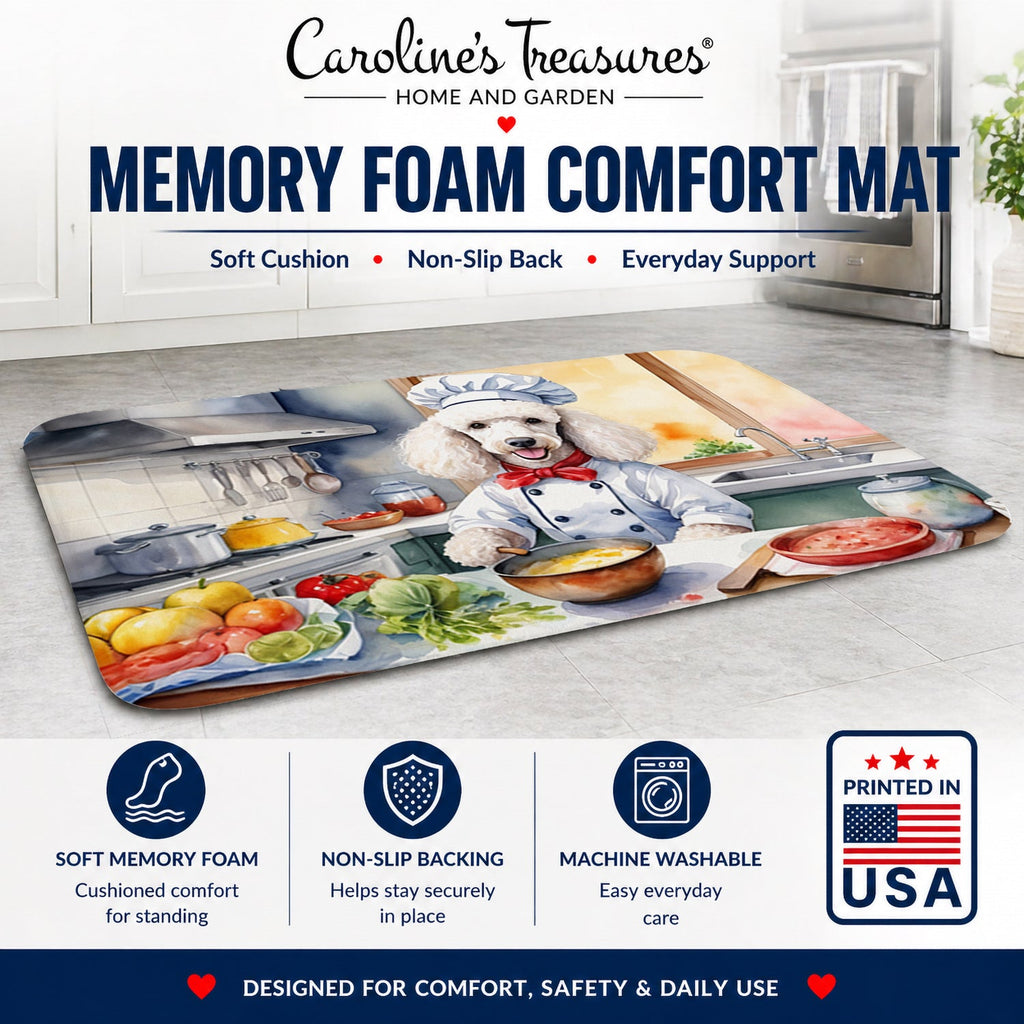 White Poodle The Chef Memory Foam Kitchen Mat Machine Washable Anti-Fatigue Cushion Comfort Bath or Kitchen Rug
