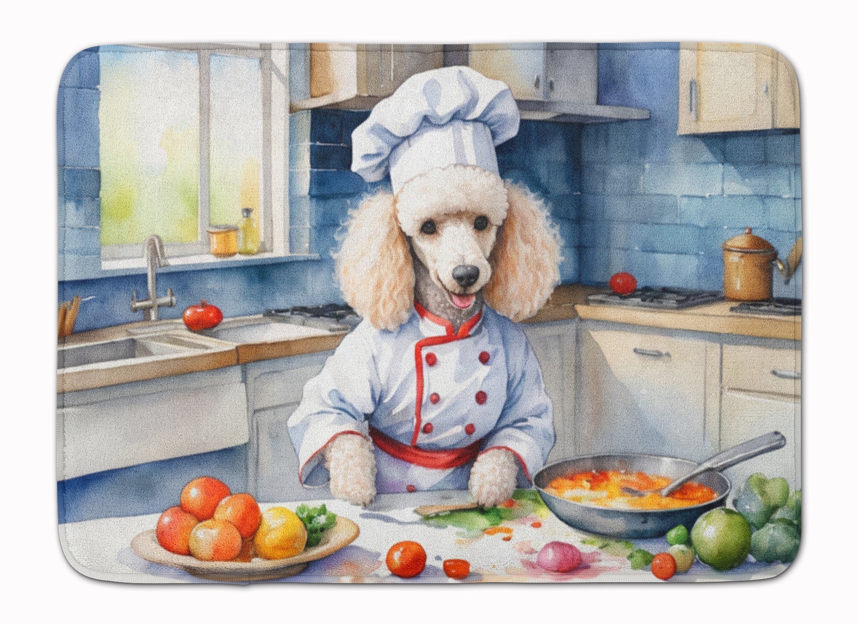 White Poodle The Chef Memory Foam Kitchen Mat Machine Washable Anti-Fatigue Cushion Comfort Bath or Kitchen Rug