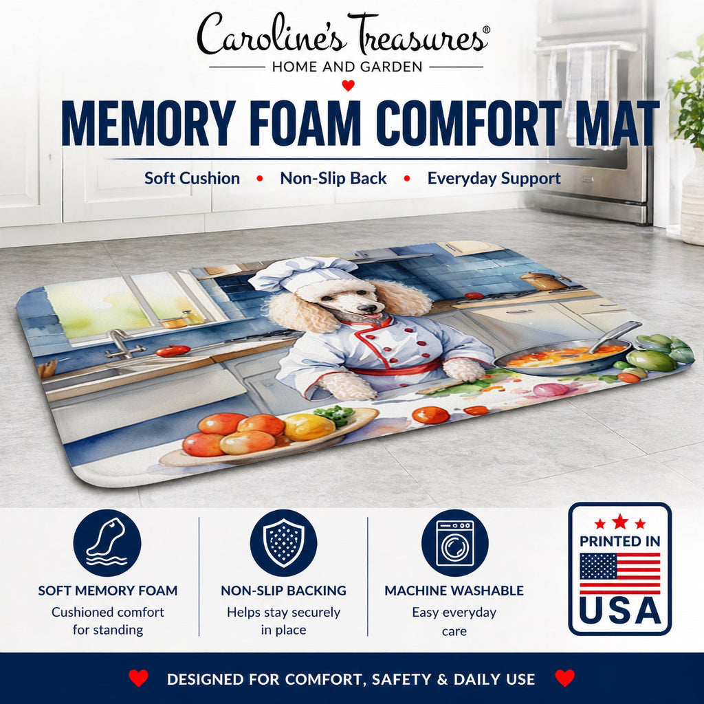 White Poodle The Chef Memory Foam Kitchen Mat Machine Washable Anti-Fatigue Cushion Comfort Bath or Kitchen Rug