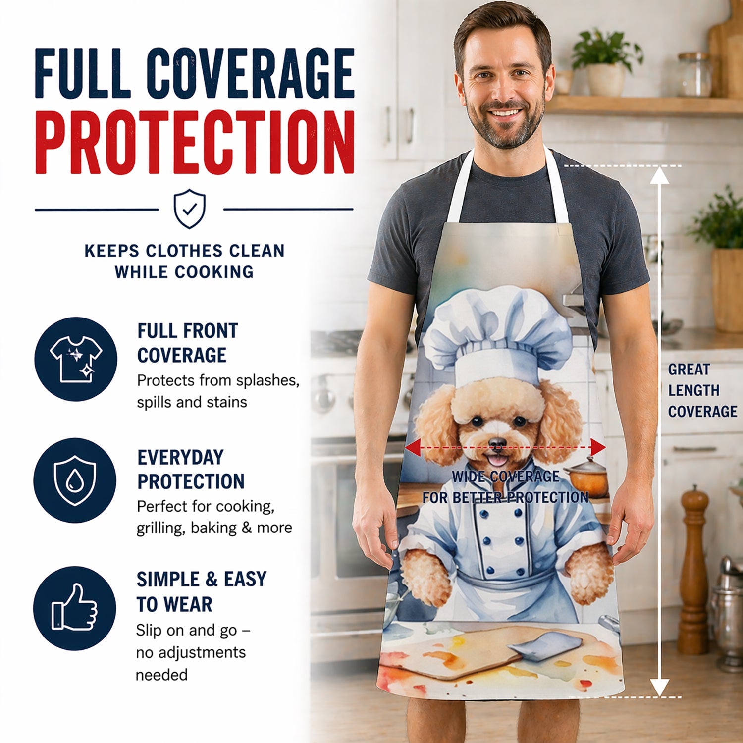 Poodle The Chef Apron Cooking Kitchen Server Baking Crafts Gardening for Adult Women Men, Unisex, Large, Multicolor