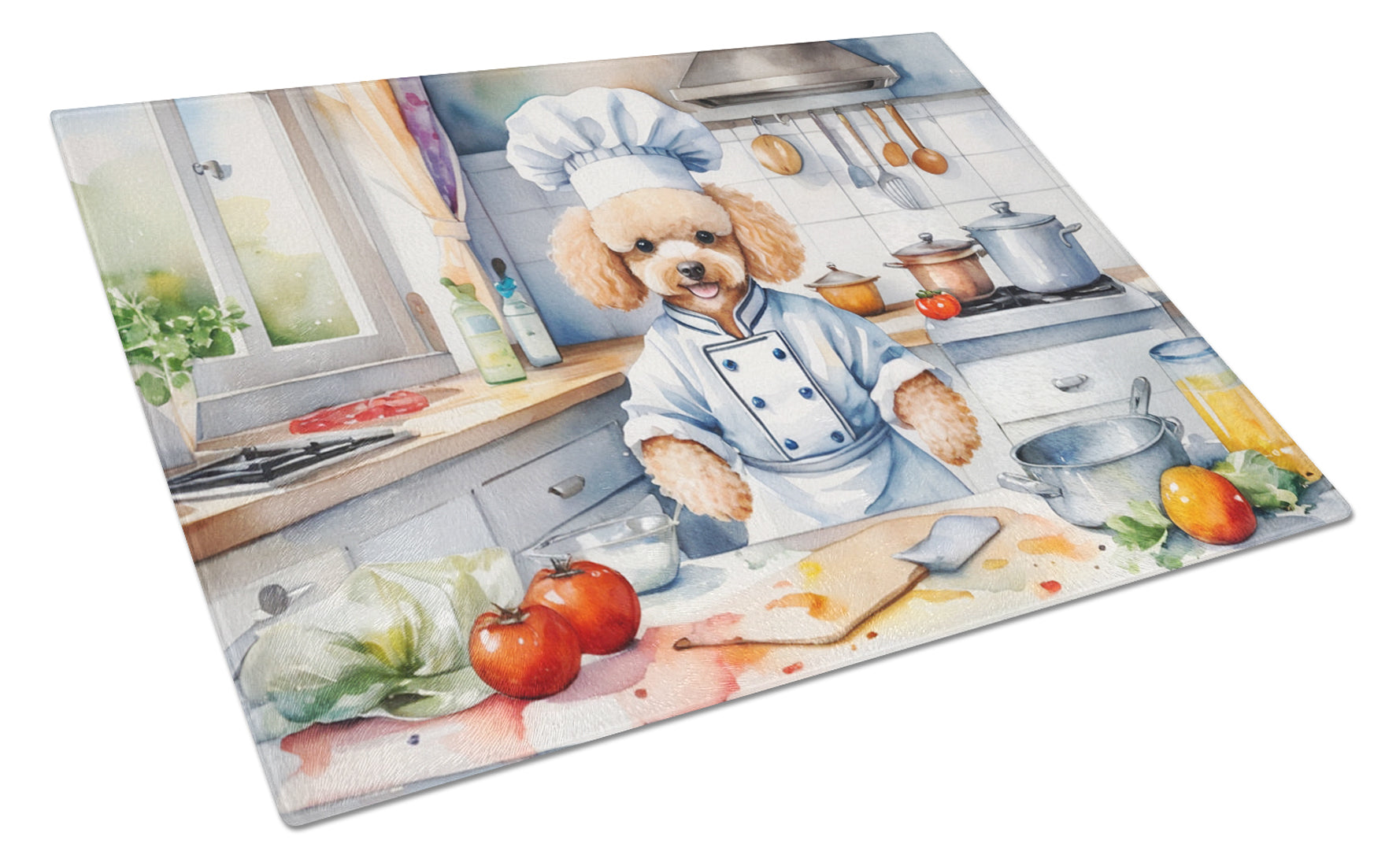 Poodle The Chef Cutting Board Tempered Glass Kitchen Cutting Surface, Heat Resistant Chopping, Non-Slip Feet, Food Prep & Serving
