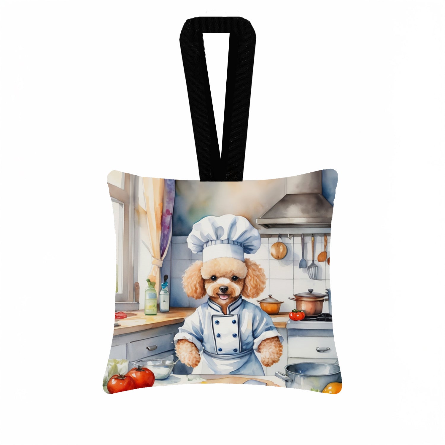 Poodle The Chef Hanging Square Fabric Ornament 3.5 × 3.5 Decorative Door-Knob & Tree Hanger, Soft Fabric
