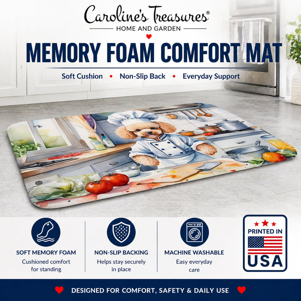 Poodle The Chef Memory Foam Kitchen Mat Machine Washable Anti-Fatigue Cushion Comfort Bath or Kitchen Rug
