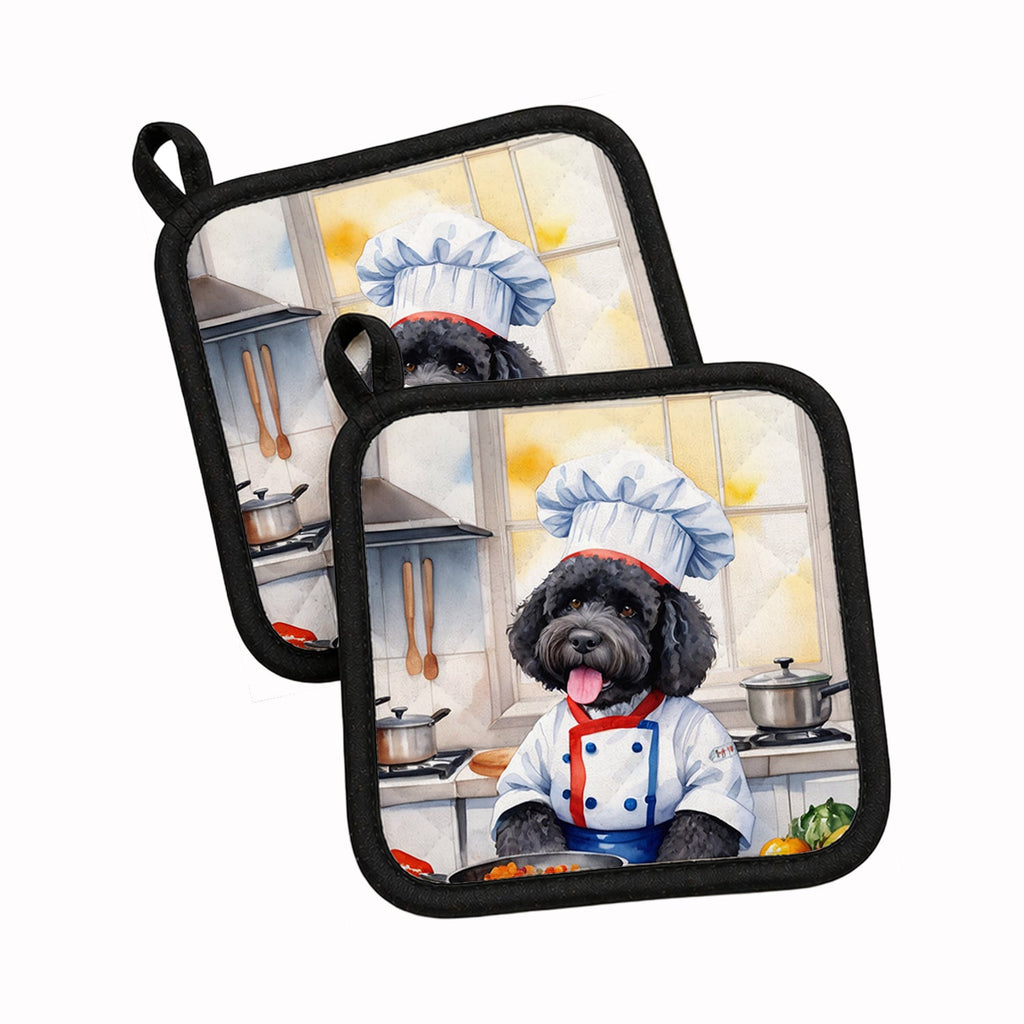 Portuguese Water Dog The Chef Pot Holder Set of 2 Heat Resistant Quilted Hot Pads 7.5 x 7.5 Inch, Insulated Kitchen Trivets for Cooking & Baking