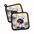 Portuguese Water Dog The Chef Pot Holder Set of 2 Heat Resistant Quilted Hot Pads 7.5 x 7.5 Inch, Insulated Kitchen Trivets for Cooking & Baking