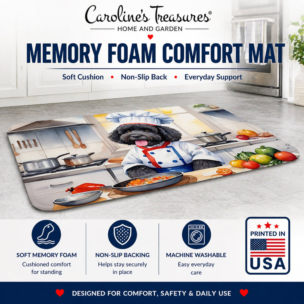 Portuguese Water Dog The Chef Memory Foam Kitchen Mat Machine Washable Anti-Fatigue Cushion Comfort Bath or Kitchen Rug