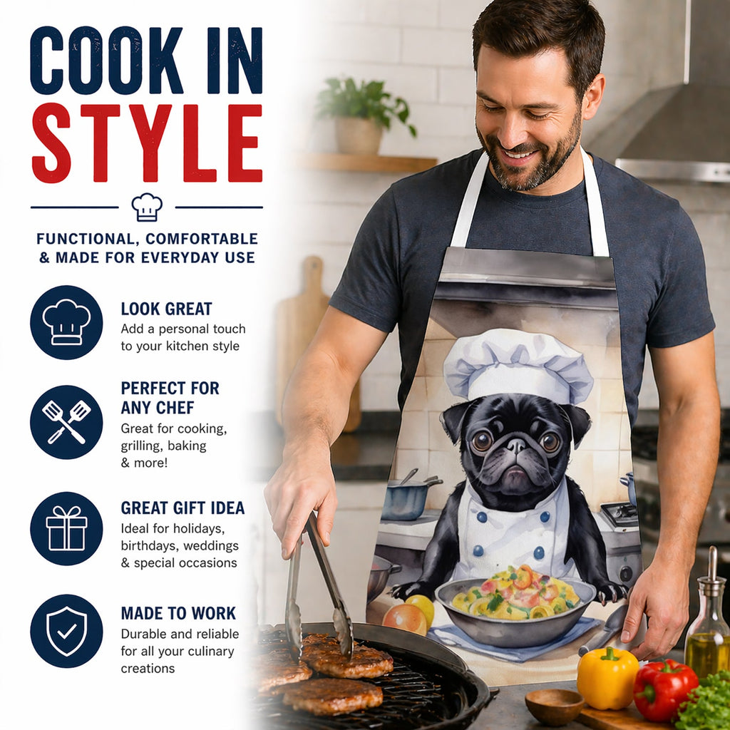 Pug The Chef Apron Cooking Kitchen Server Baking Crafts Gardening for Adult Women Men, Unisex, Large, Multicolor