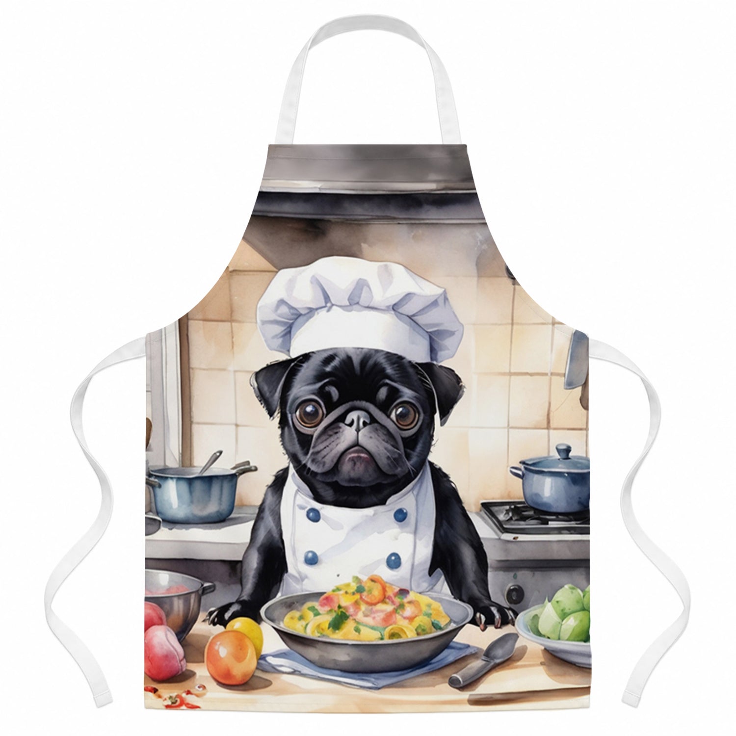 Pug The Chef Apron Cooking Kitchen Server Baking Crafts Gardening for Adult Women Men, Unisex, Large, Multicolor