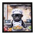 Pug The Chef Framed Metal Print Bathroom, Kitchen, Office, Home Decor Wall Art Ready to Hang, Square, 8X8