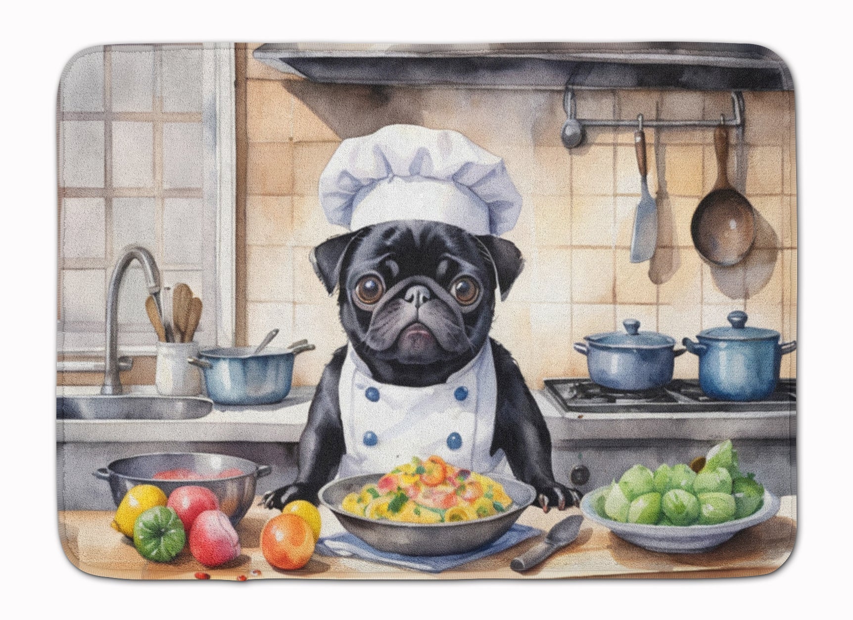 Pug The Chef Memory Foam Kitchen Mat Machine Washable Anti-Fatigue Cushion Comfort Bath or Kitchen Rug