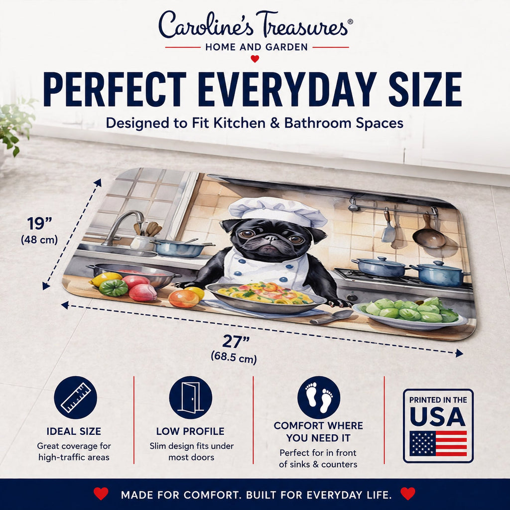 Pug The Chef Memory Foam Kitchen Mat Machine Washable Anti-Fatigue Cushion Comfort Bath or Kitchen Rug
