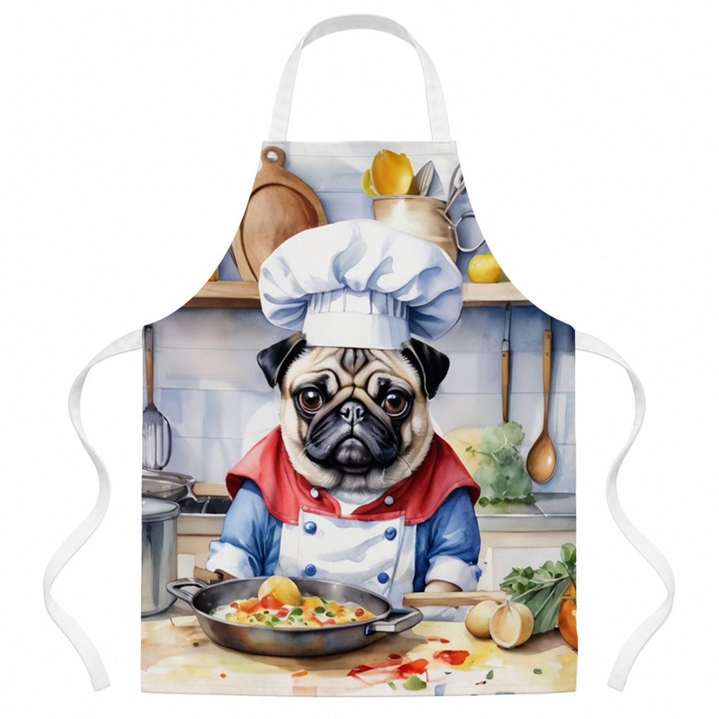 Pug The Chef Apron Cooking Kitchen Server Baking Crafts Gardening for Adult Women Men, Unisex, Large, Multicolor