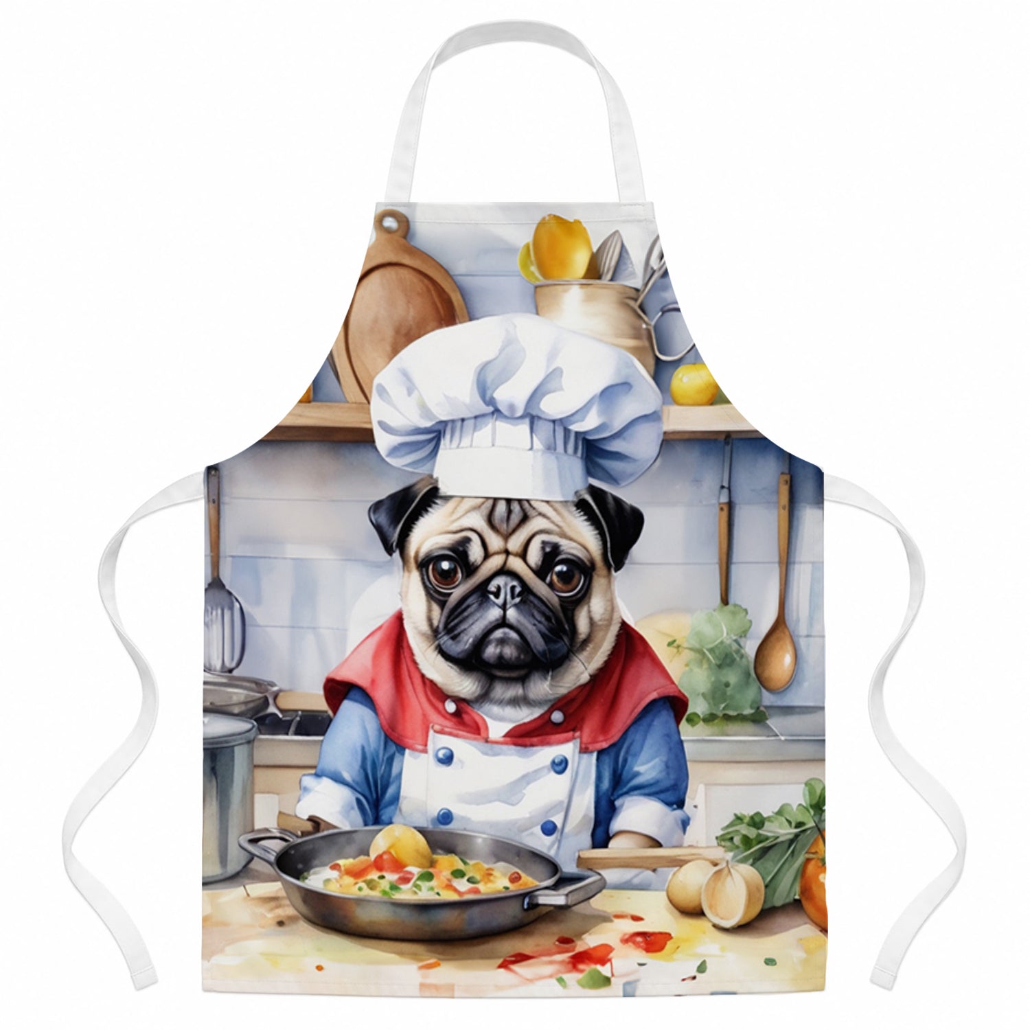 Pug The Chef Apron Cooking Kitchen Server Baking Crafts Gardening for Adult Women Men, Unisex, Large, Multicolor