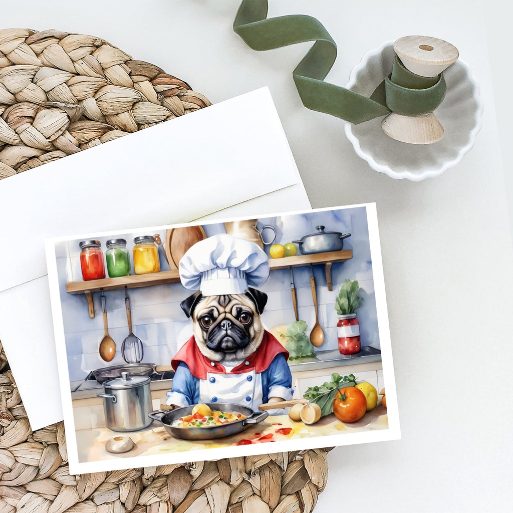 Pug The Chef Greeting Cards Pack of 8 Blank Cards with Envelopes Whimsical A7 Size 5x7