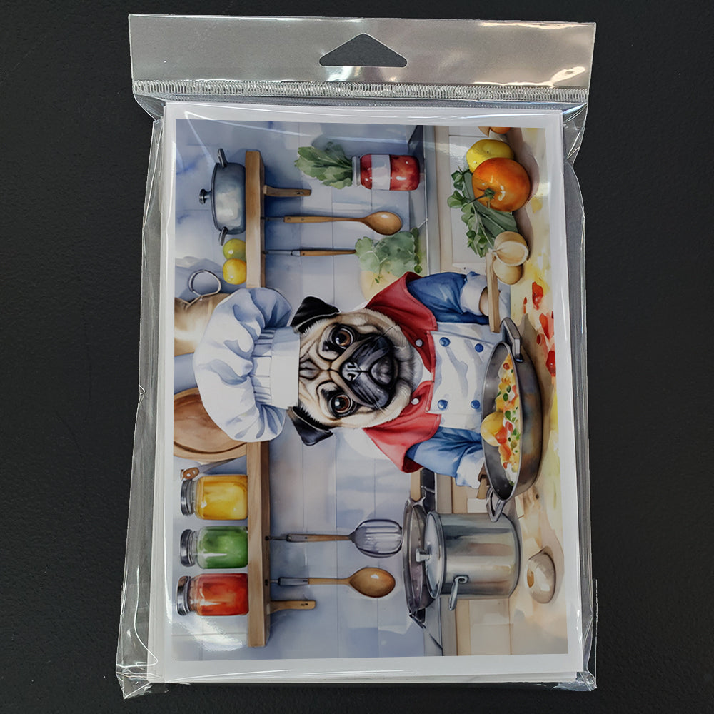 Pug The Chef Greeting Cards Pack of 8 Blank Cards with Envelopes Whimsical A7 Size 5x7