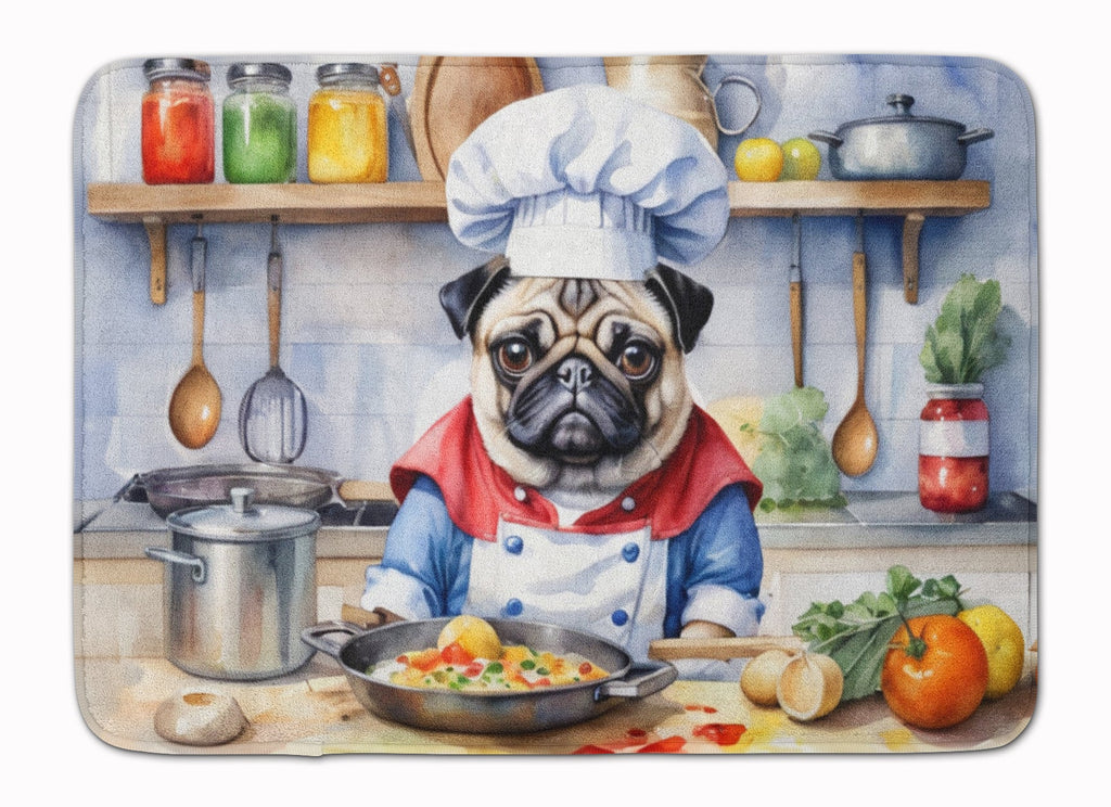 Pug The Chef Memory Foam Kitchen Mat Machine Washable Anti-Fatigue Cushion Comfort Bath or Kitchen Rug