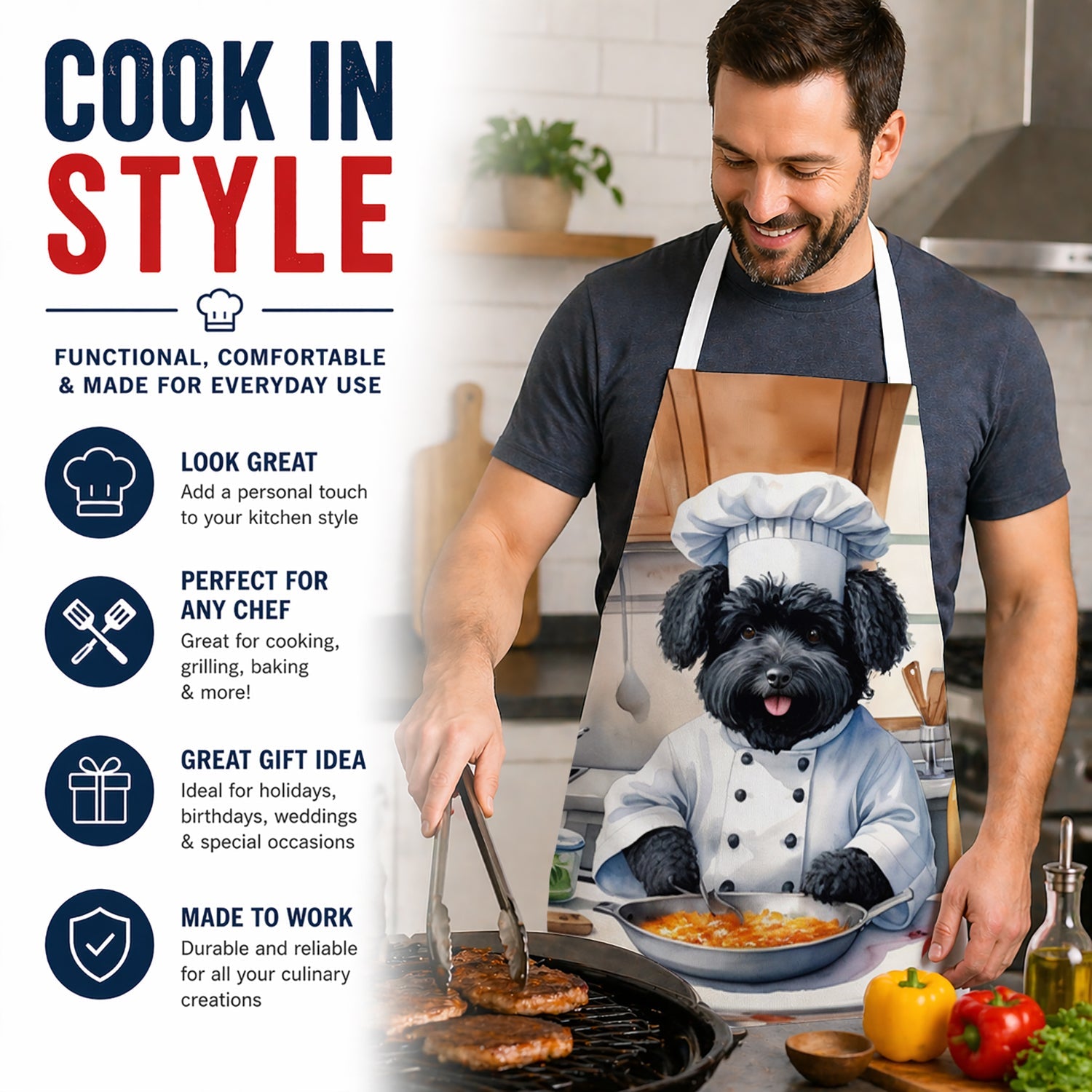 Puli The Chef Apron Cooking Kitchen Server Baking Crafts Gardening for Adult Women Men, Unisex, Large, Multicolor