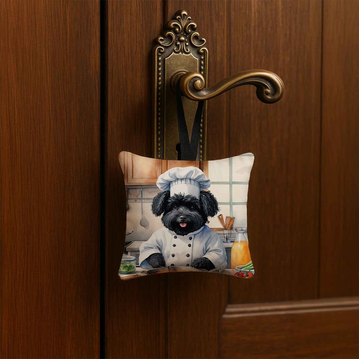 Puli The Chef Hanging Square Fabric Ornament 3.5 × 3.5 Decorative Door-Knob & Tree Hanger, Soft Fabric