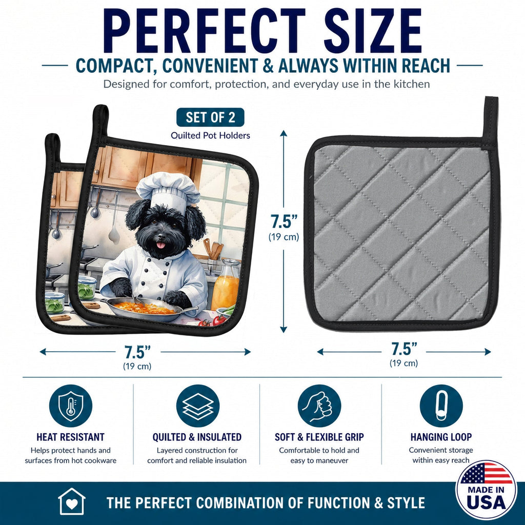 Puli The Chef Pot Holder Set of 2 Heat Resistant Quilted Hot Pads 7.5 x 7.5 Inch, Insulated Kitchen Trivets for Cooking & Baking
