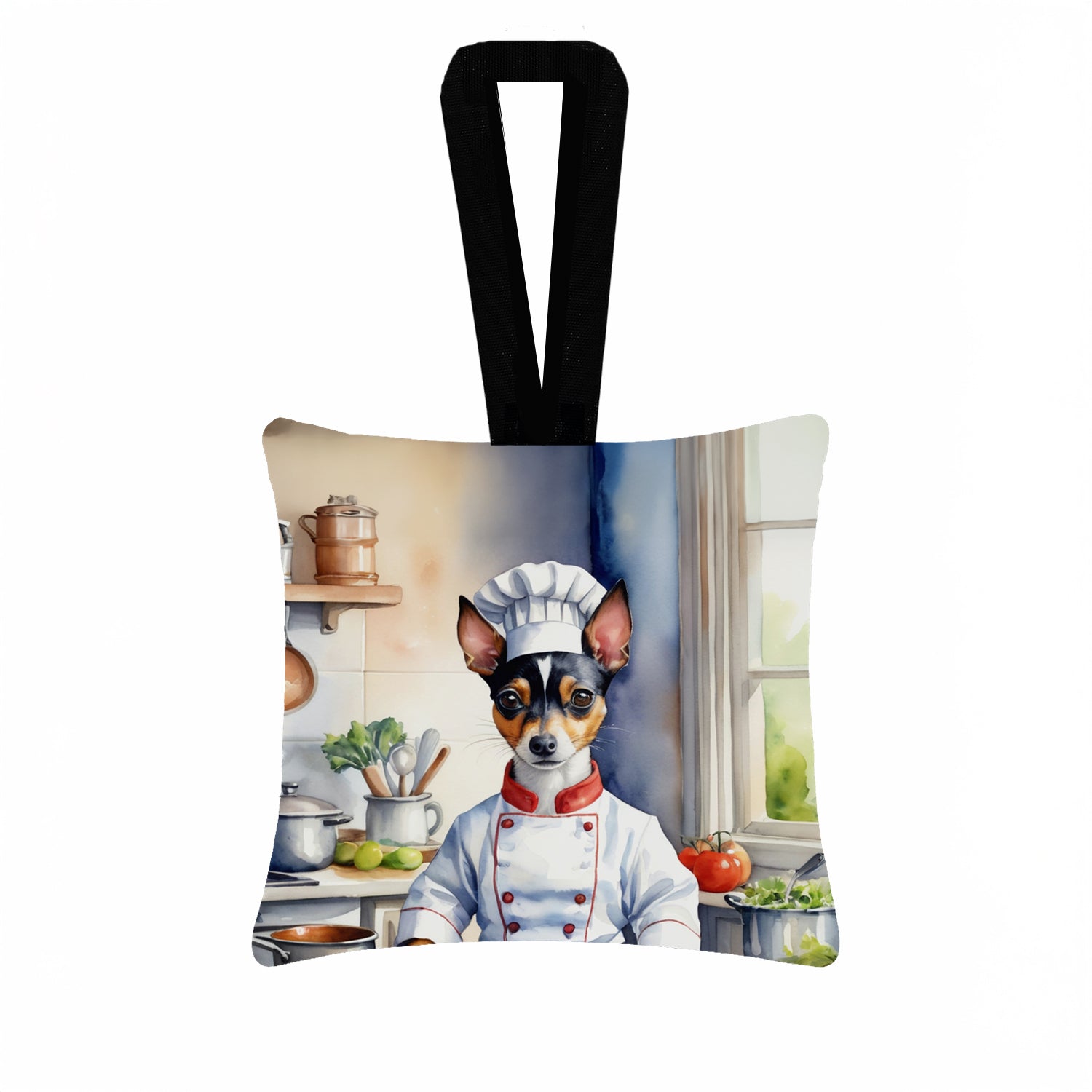 Rat Terrier The Chef Hanging Square Fabric Ornament 3.5 × 3.5 Decorative Door-Knob & Tree Hanger, Soft Fabric