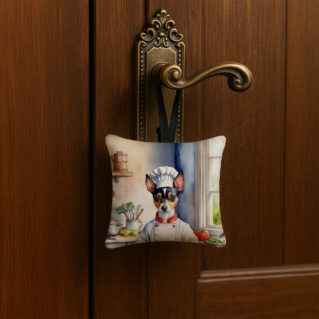 Rat Terrier The Chef Hanging Square Fabric Ornament 3.5 × 3.5 Decorative Door-Knob & Tree Hanger, Soft Fabric