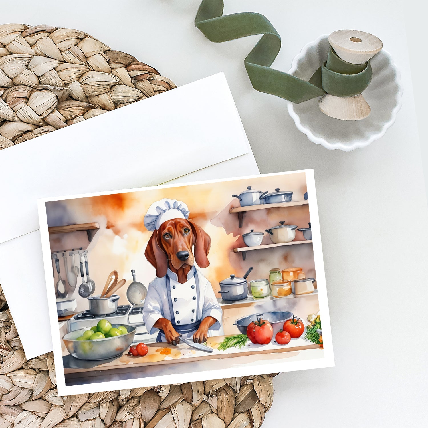 Redbone Coonhound The Chef Greeting Cards Pack of 8 Blank Cards with Envelopes Whimsical A7 Size 5x7
