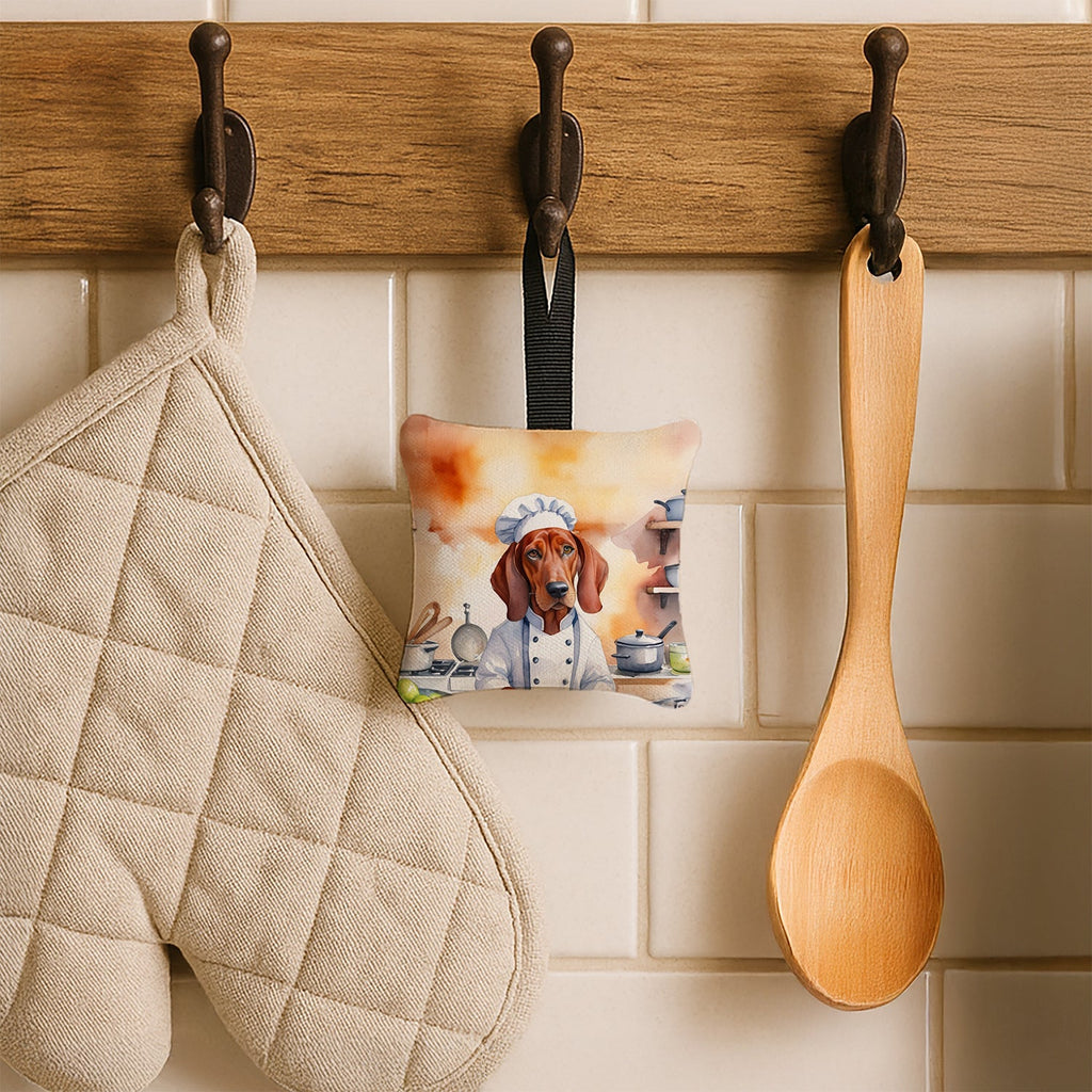 Redbone Coonhound The Chef Hanging Square Fabric Ornament 3.5 × 3.5 Decorative Door-Knob & Tree Hanger, Soft Fabric