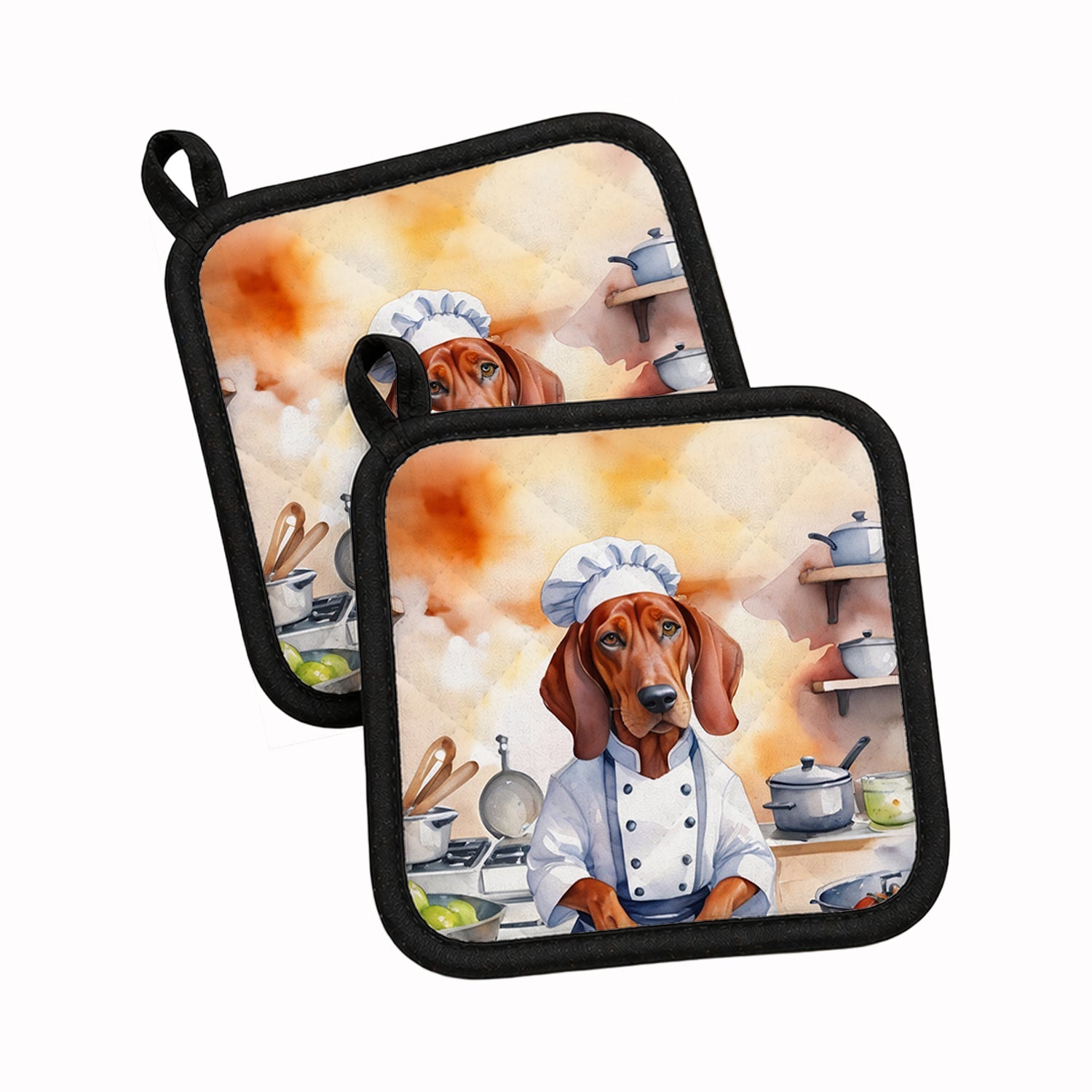 Redbone Coonhound The Chef Pot Holder Set of 2 Heat Resistant Quilted Hot Pads 7.5 x 7.5 Inch, Insulated Kitchen Trivets for Cooking & Baking