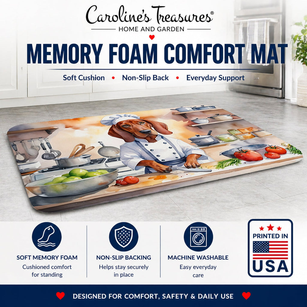 Redbone Coonhound The Chef Memory Foam Kitchen Mat Machine Washable Anti-Fatigue Cushion Comfort Bath or Kitchen Rug