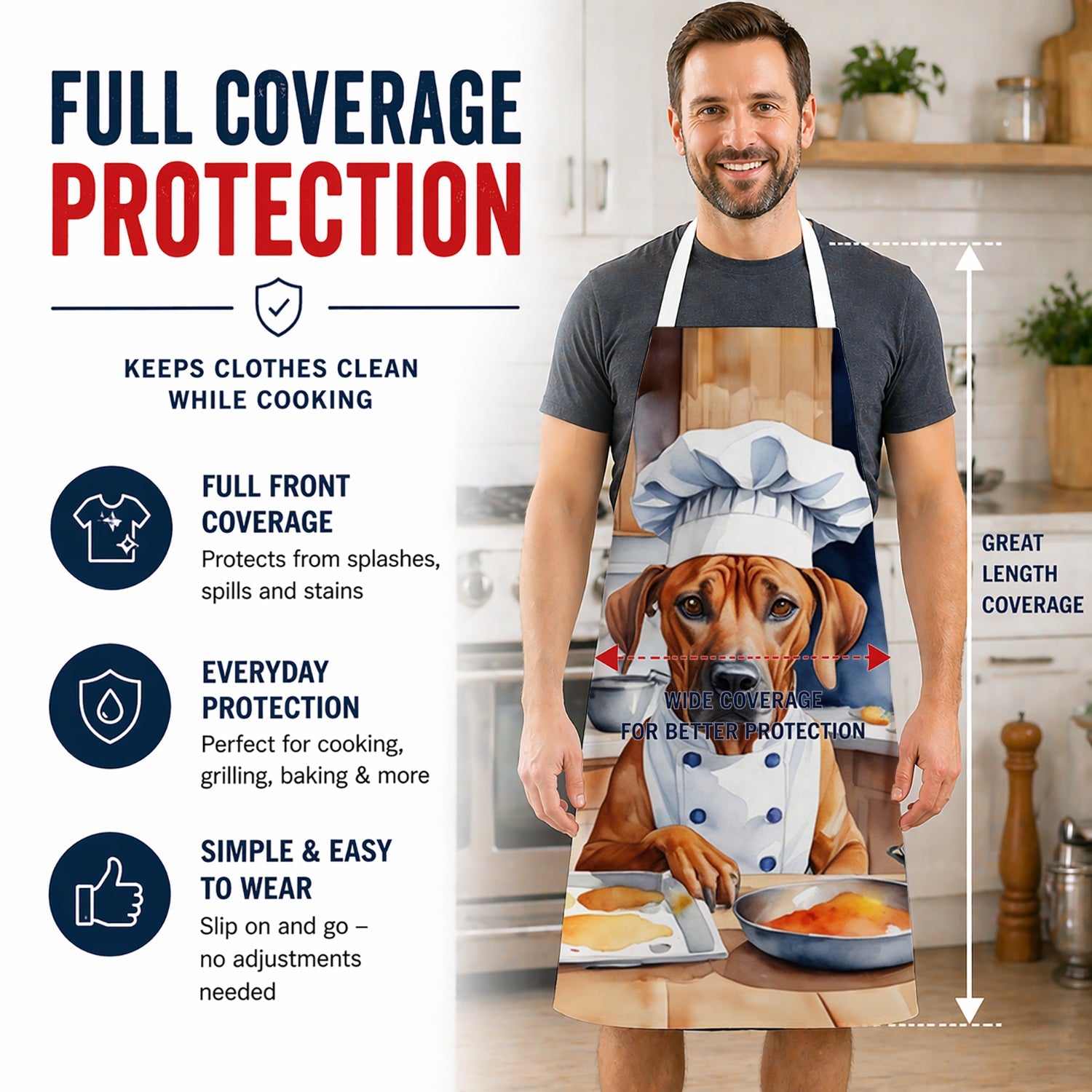 Rhodesian Ridgeback The Chef Apron Cooking Kitchen Server Baking Crafts Gardening for Adult Women Men, Unisex, Large, Multicolor