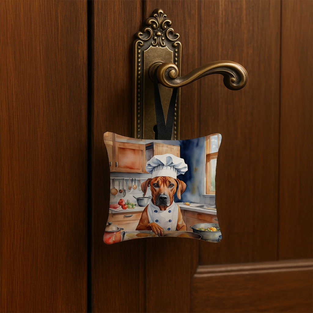 Rhodesian Ridgeback The Chef Hanging Square Fabric Ornament 3.5 × 3.5 Decorative Door-Knob & Tree Hanger, Soft Fabric