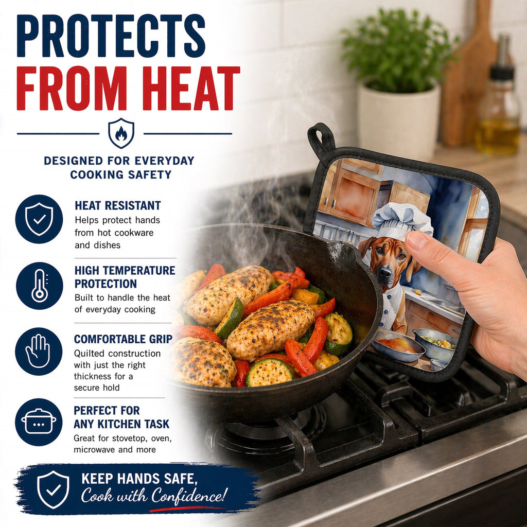 Rhodesian Ridgeback The Chef Pot Holder Set of 2 Heat Resistant Quilted Hot Pads 7.5 x 7.5 Inch, Insulated Kitchen Trivets for Cooking & Baking