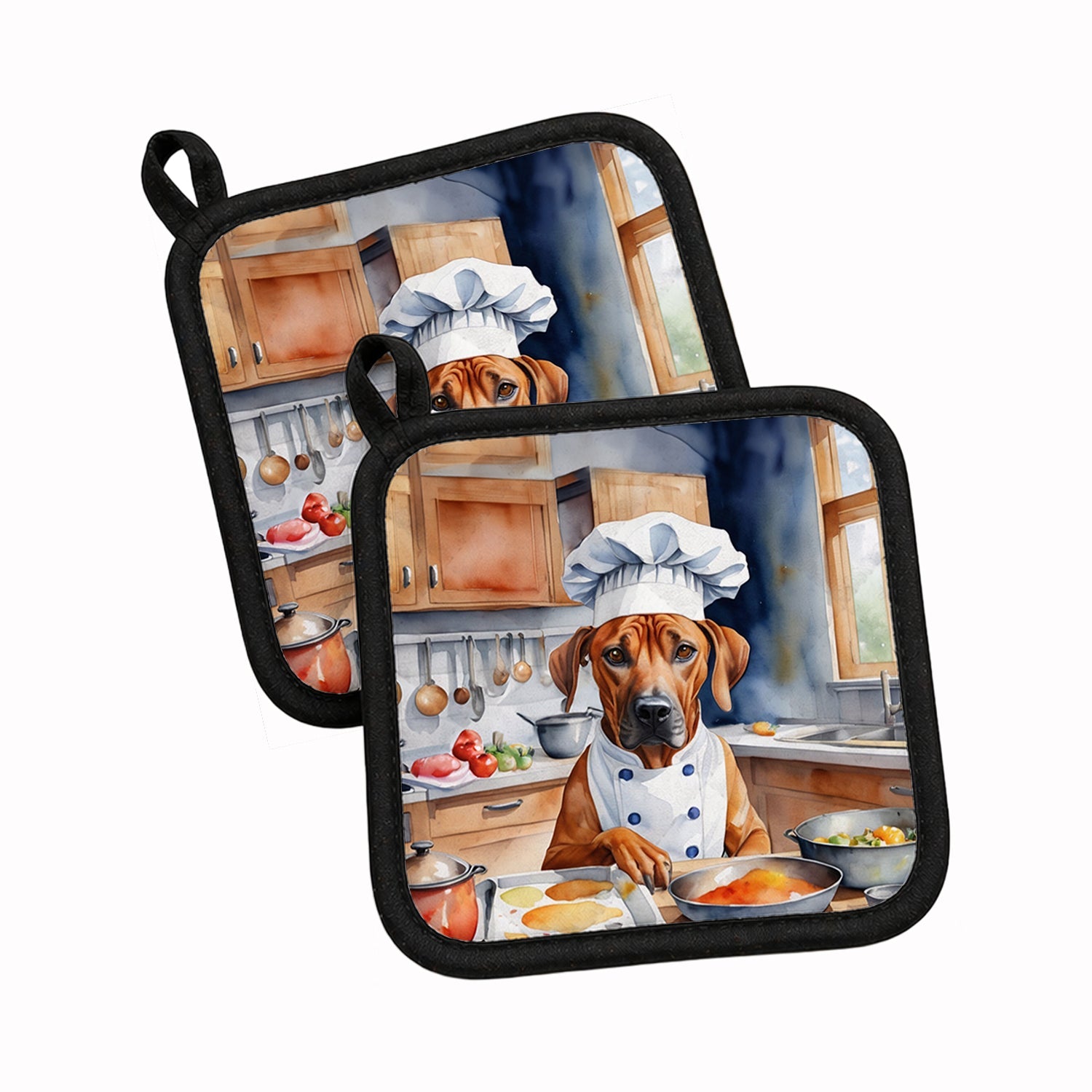 Rhodesian Ridgeback The Chef Pot Holder Set of 2 Heat Resistant Quilted Hot Pads 7.5 x 7.5 Inch, Insulated Kitchen Trivets for Cooking & Baking