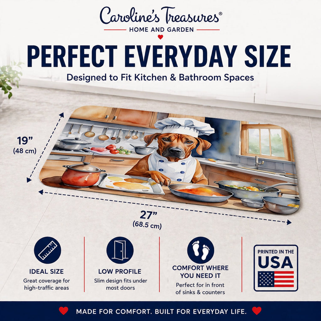 Rhodesian Ridgeback The Chef Memory Foam Kitchen Mat Machine Washable Anti-Fatigue Cushion Comfort Bath or Kitchen Rug