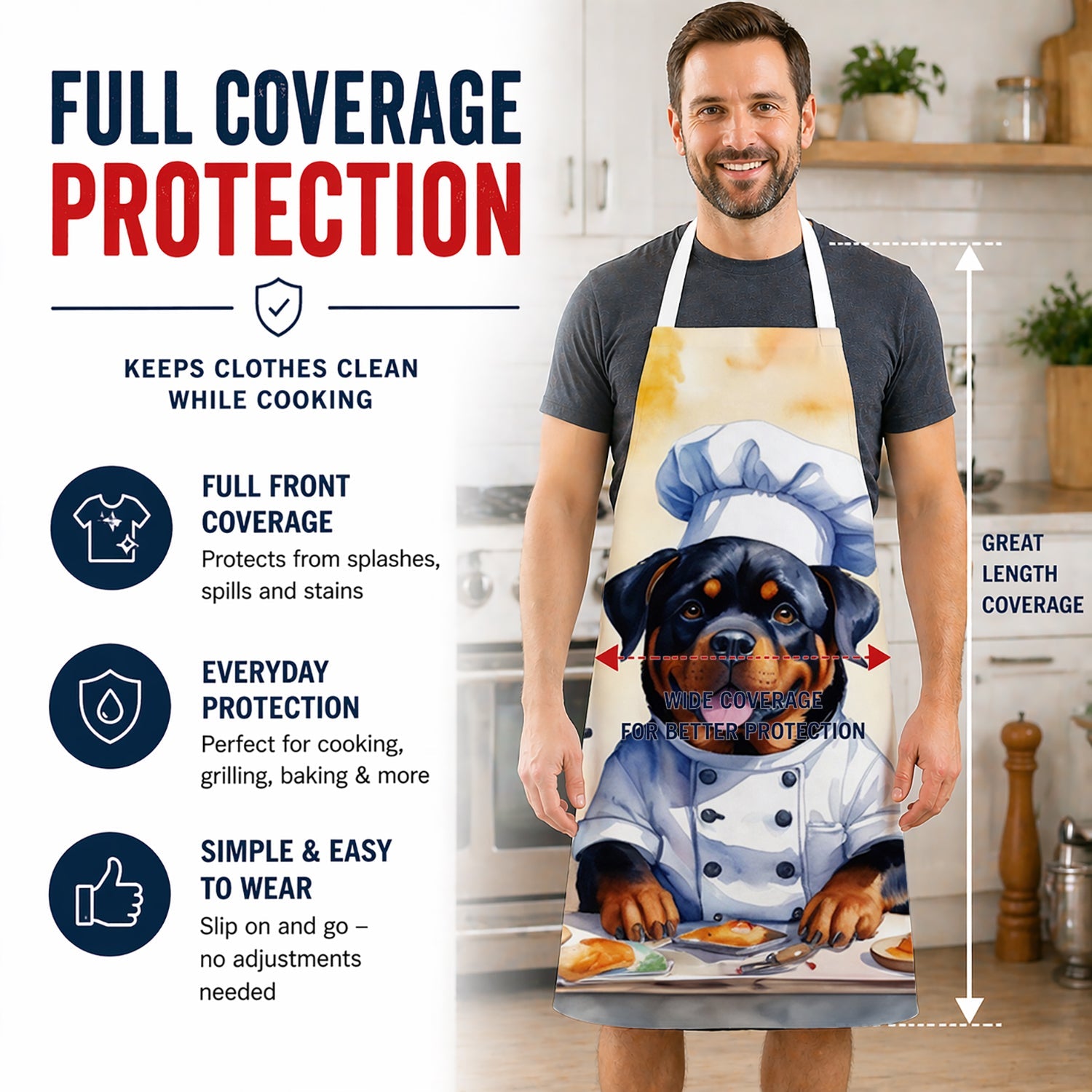 Rottweiler The Chef Apron Cooking Kitchen Server Baking Crafts Gardening for Adult Women Men, Unisex, Large, Multicolor