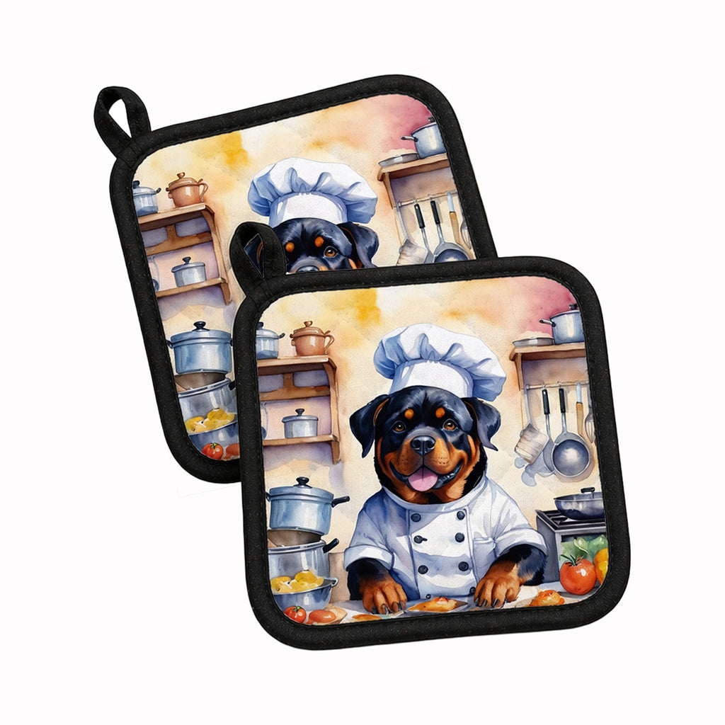 Rottweiler The Chef Pot Holder Set of 2 Heat Resistant Quilted Hot Pads 7.5 x 7.5 Inch, Insulated Kitchen Trivets for Cooking & Baking