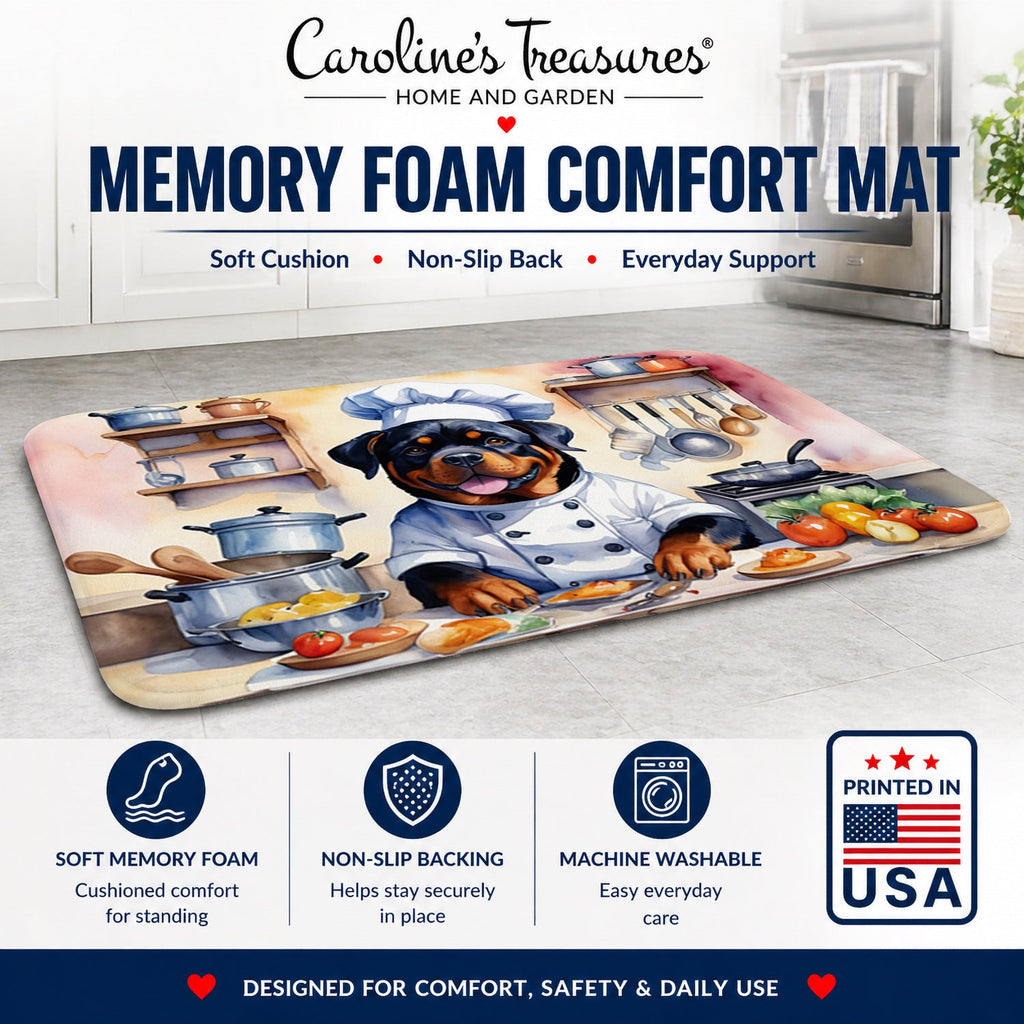 Rottweiler The Chef Memory Foam Kitchen Mat Machine Washable Anti-Fatigue Cushion Comfort Bath or Kitchen Rug
