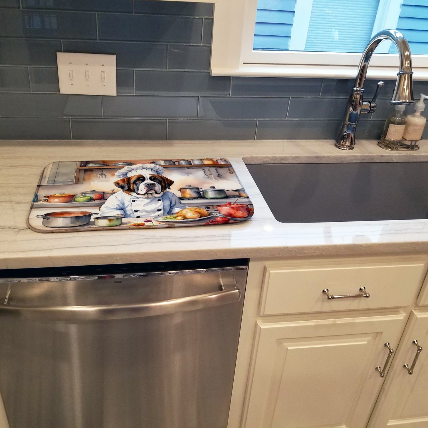 Saint Bernard The Chef Dish Drying Mat Absorbent Dish Drying Mat Pad for Kitchen Counter Dish Drainer Mat for Countertop, 14 x 21", Multicolor