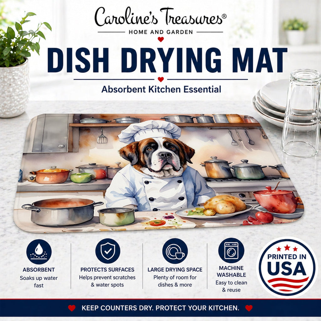 Saint Bernard The Chef Dish Drying Mat Absorbent Dish Drying Mat Pad for Kitchen Counter Dish Drainer Mat for Countertop, 14 x 21", Multicolor