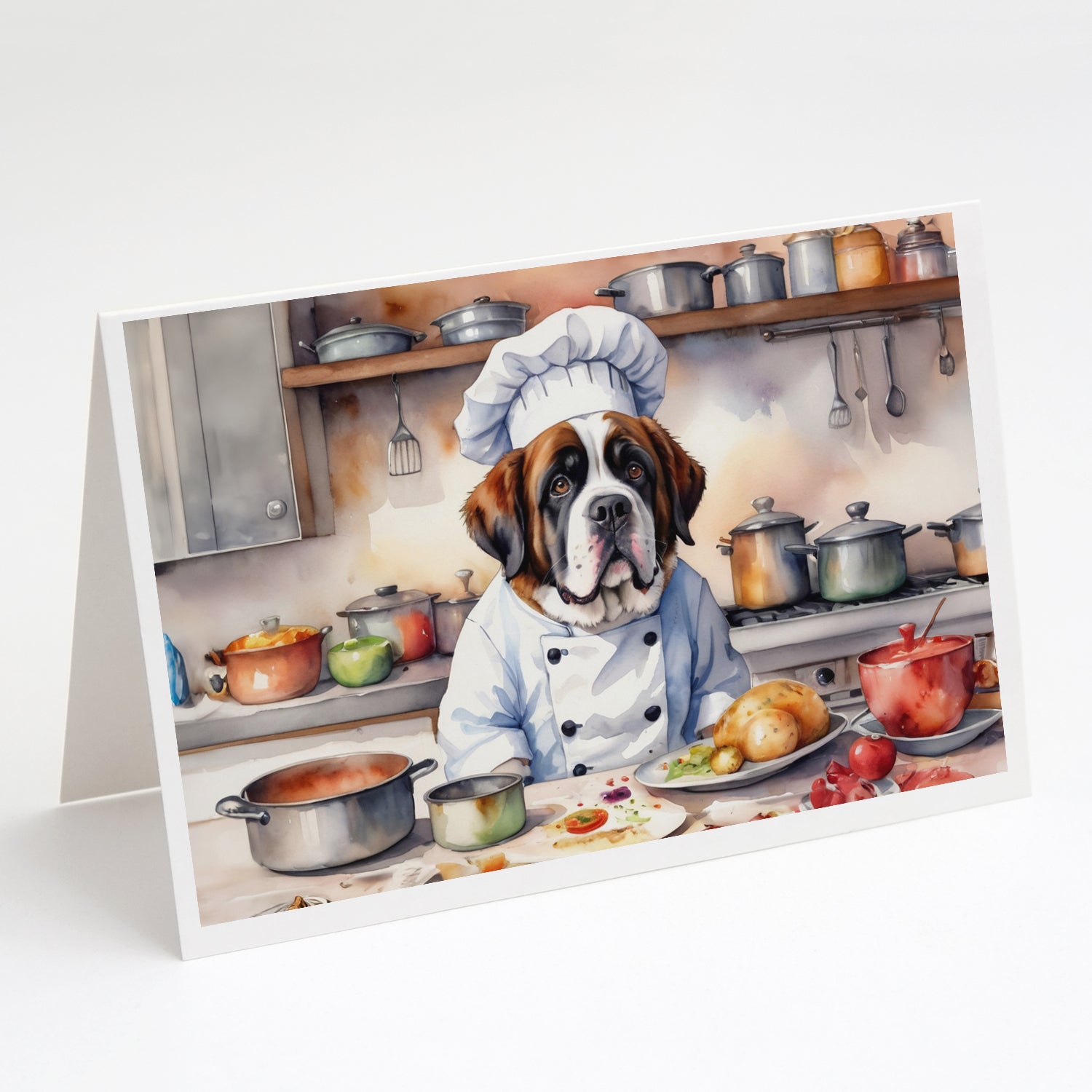 Saint Bernard The Chef Greeting Cards Pack of 8 Blank Cards with Envelopes Whimsical A7 Size 5x7