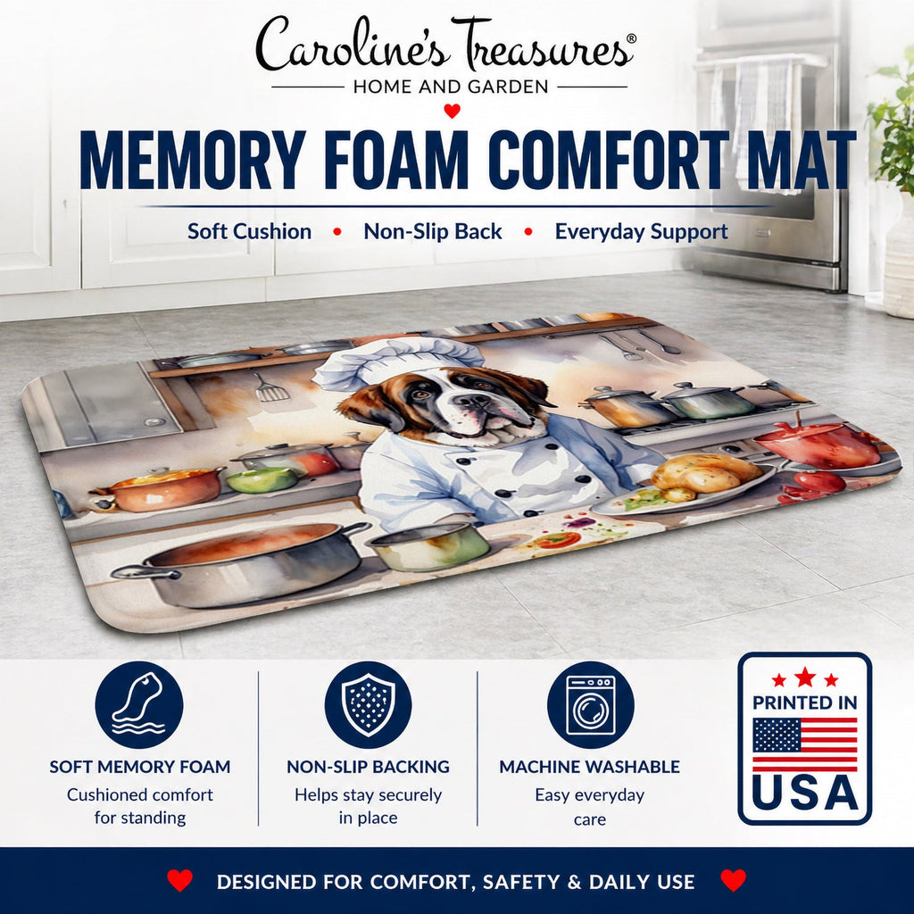 Saint Bernard The Chef Memory Foam Kitchen Mat Machine Washable Anti-Fatigue Cushion Comfort Bath or Kitchen Rug
