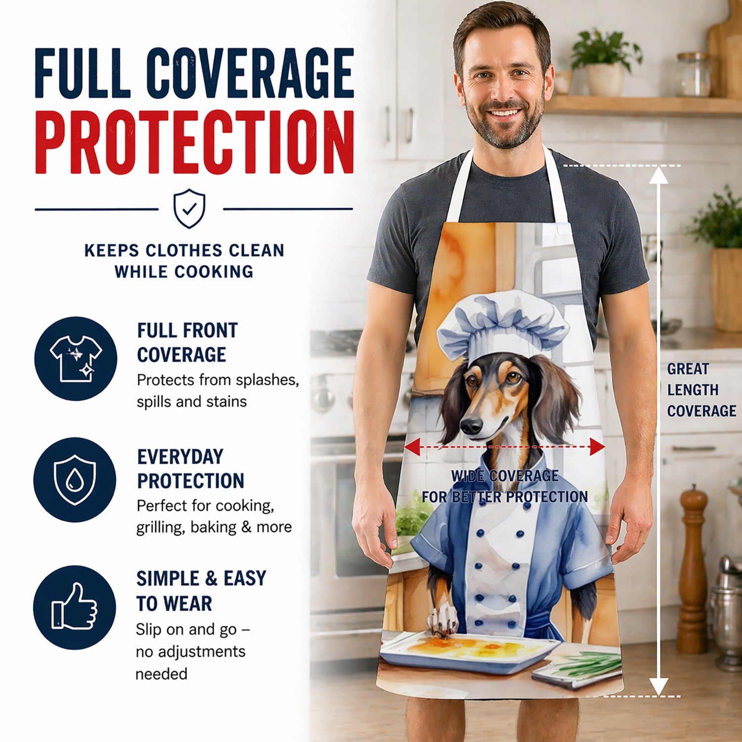 Saluki The Chef Apron Cooking Kitchen Server Baking Crafts Gardening for Adult Women Men, Unisex, Large, Multicolor