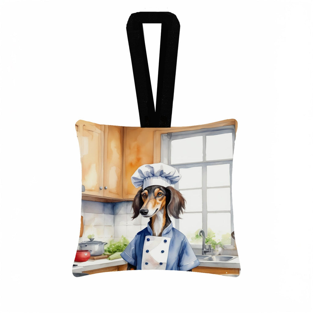 Saluki The Chef Hanging Square Fabric Ornament 3.5 × 3.5 Decorative Door-Knob & Tree Hanger, Soft Fabric