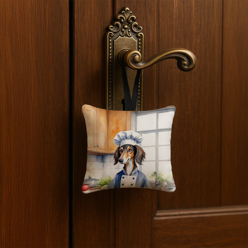 Saluki The Chef Hanging Square Fabric Ornament 3.5 × 3.5 Decorative Door-Knob & Tree Hanger, Soft Fabric