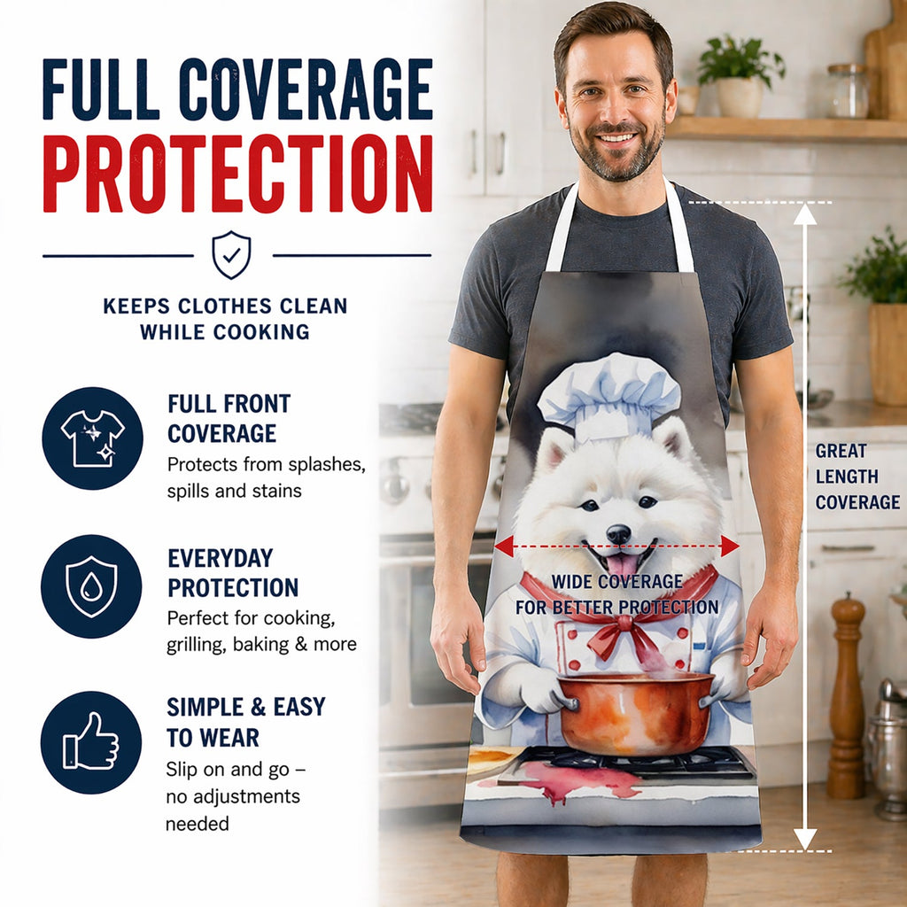 Samoyed The Chef Apron Cooking Kitchen Server Baking Crafts Gardening for Adult Women Men, Unisex, Large, Multicolor