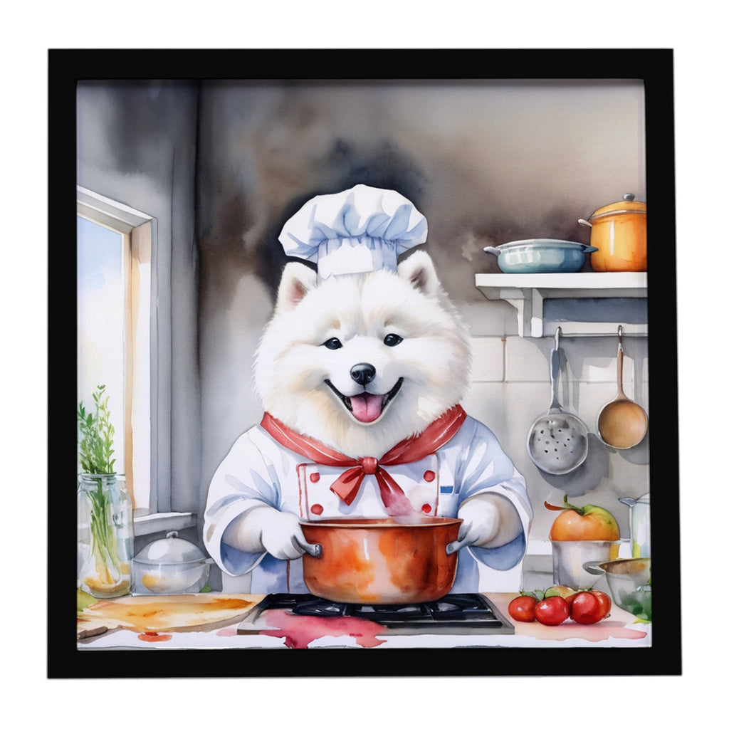 Samoyed The Chef Framed Metal Print Bathroom, Kitchen, Office, Home Decor Wall Art Ready to Hang, Square, 8X8