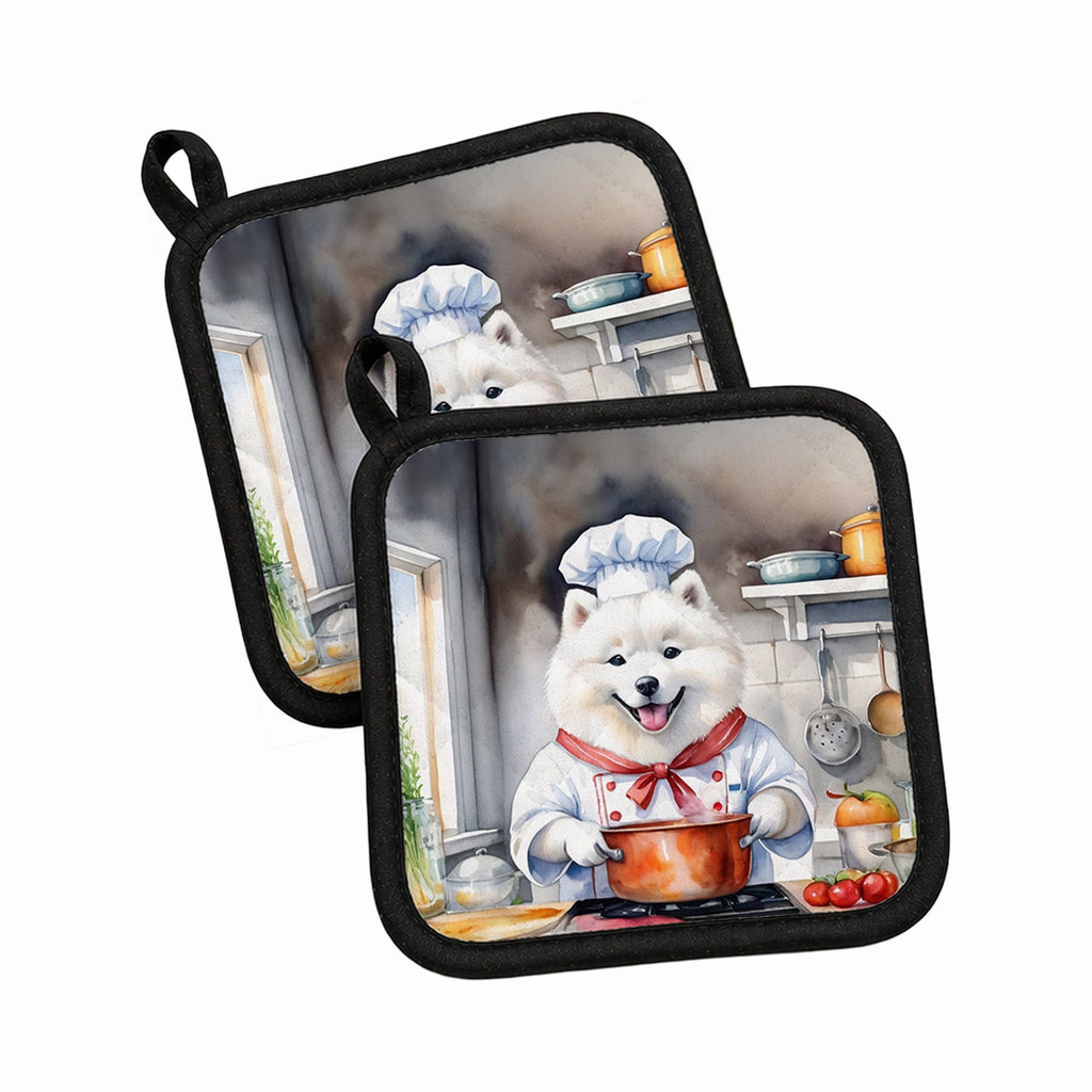 Samoyed The Chef Pot Holder Set of 2 Heat Resistant Quilted Hot Pads 7.5 x 7.5 Inch, Insulated Kitchen Trivets for Cooking & Baking