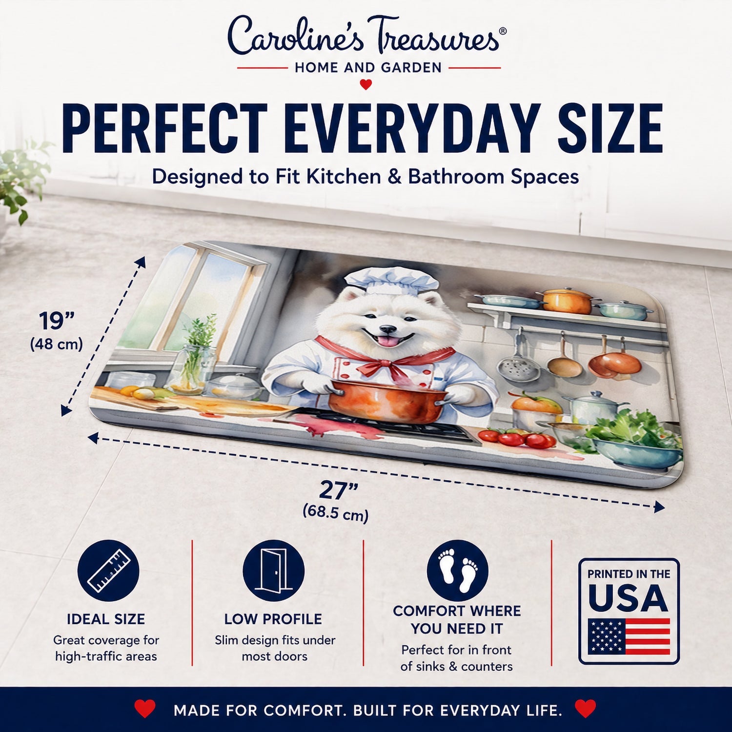 Samoyed The Chef Memory Foam Kitchen Mat Machine Washable Anti-Fatigue Cushion Comfort Bath or Kitchen Rug