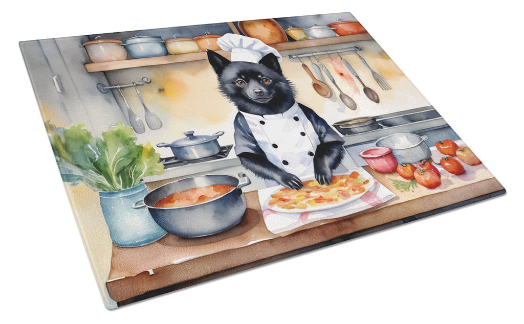 Schipperke The Chef Cutting Board Tempered Glass Kitchen Cutting Surface, Heat Resistant Chopping, Non-Slip Feet, Food Prep & Serving
