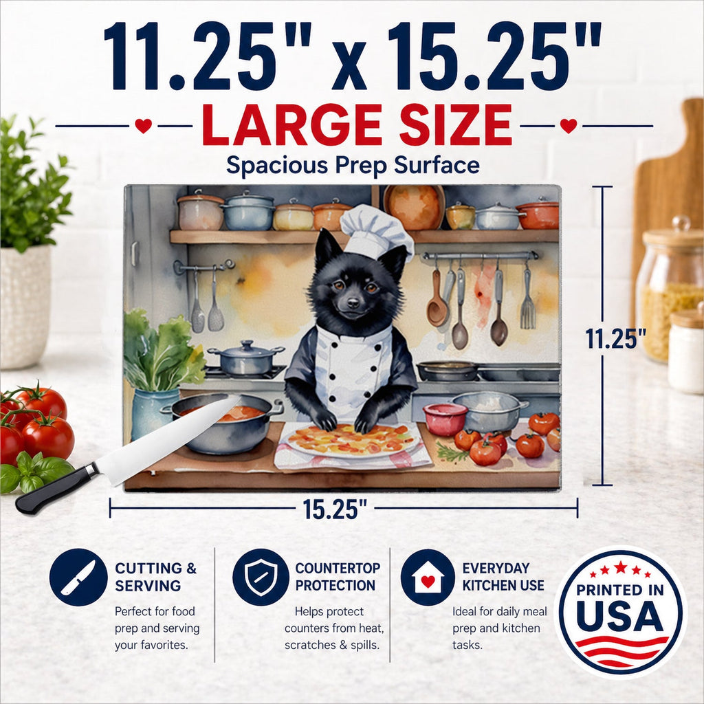Schipperke The Chef Cutting Board Tempered Glass Kitchen Cutting Surface, Heat Resistant Chopping, Non-Slip Feet, Food Prep & Serving